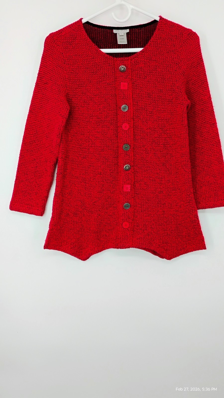 MULTIPLES Red Textured Button Front Trim Tunic To… - image 2