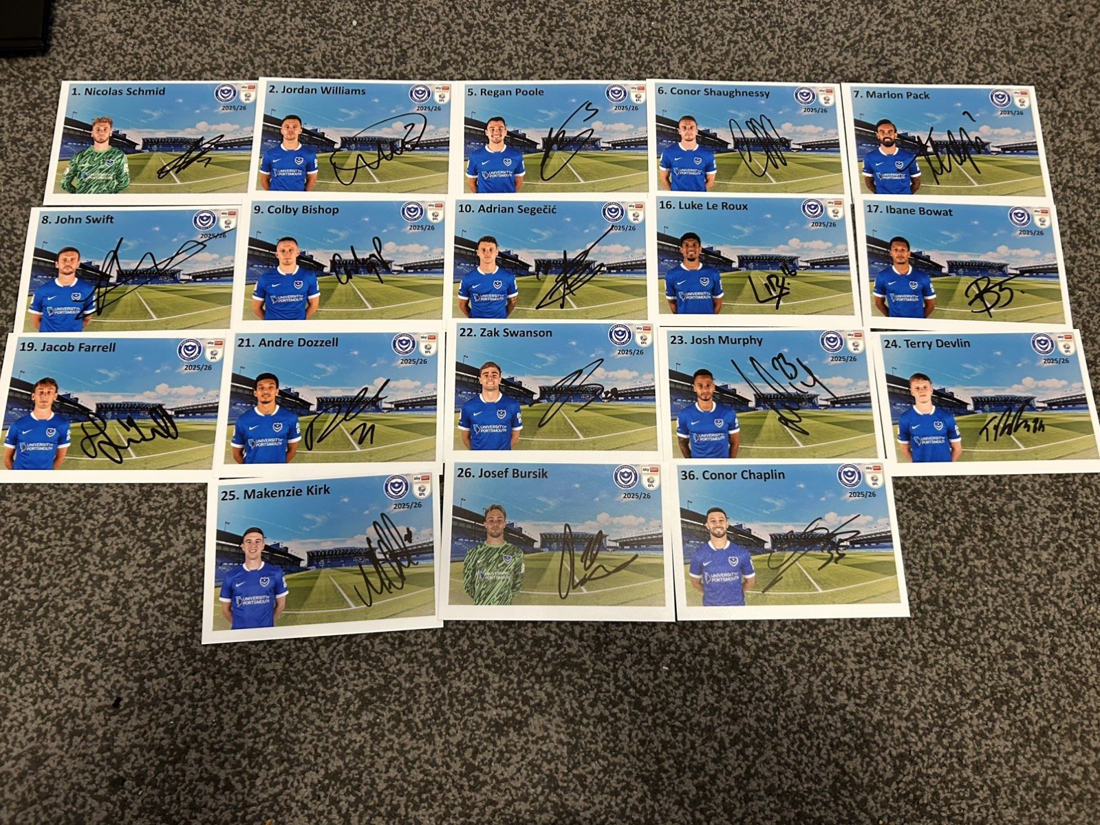 Portsmouth Football Club 2025/26 Signed 18 6x4 photos of the squad  for sale on Ebay