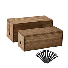 Set of 2 Solid Wood Cable Management Boxes - Large Small - Dark Brown