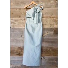 Sachin & Babi Bonnie Satin One-Shoulder Gown 6 Light Blue Column Evening Formal