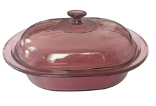 VTG Pyrex Visions Corning Ware Cranberry 4 QT Roaster Casserole Dish +Lid V-34-B