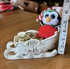 Lefton Sleigh Filled With Gold Toned Ornaments & A Ty Penguin (Happy) — photo 5