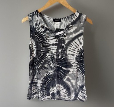 Espresso Tie-Dye V-Neck Sleeveless Black Gray White Blouse Top Shirt Size S