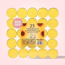 Price's Citronella Tealight Candles Garden Home Insect Repeller Pack of 25 - UK