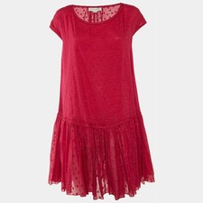 Stella McCartney Pink Patterned Cotton Silk Ruffle Hem Dress M