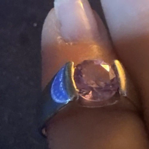 Anel masculino feminino pulseira de aço inoxidável rosa pedra folheada a prata tamanho 7,5 - Imagem 3 de 4