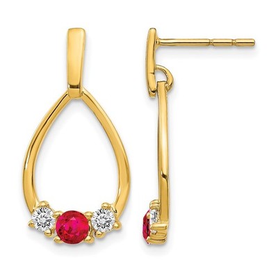14k Gelbgold 1/4 kt im Labor gezüchteter Diamant und Rubin Ohrhänger & Ohrhänger