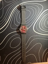 Gent Sir Red Swatch Watch GB753 with Black Rubber Strap and Day/Date Feature