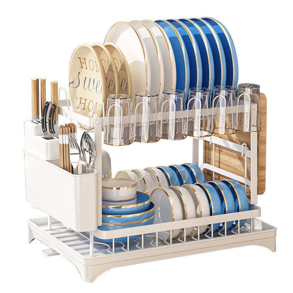 2 Tier Dish Drying Rack Dish Drainers for Kitchen Counter Storage Cutlery Holder