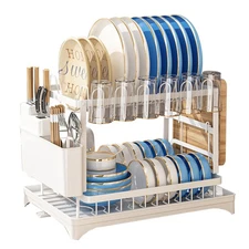 2 Tier Dish Drying Rack Dish Drainers for Kitchen Counter Storage Cutlery Holder