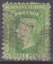 (F369-27) 1880 NSW 3d green small diadem stamp (AB)