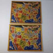 TWO Vintage AM Walzer Co. United States Inlay Puzzles No. 125 Dover, NJ 48 state