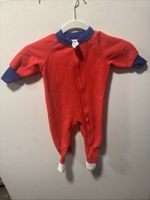 Vintage Gerber Baby Sleeper Red 12-24 mons Zip Footed Pajamas Polyester USA