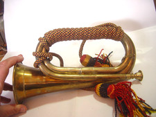 Vintage Brass Bugle with Decorative cord and tassles 11 inches-length-ok cond