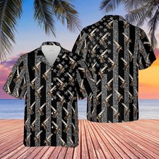 Aloha American Flag & Pistol Gun Hawaiian Shirt USA Patriotic Summer Top