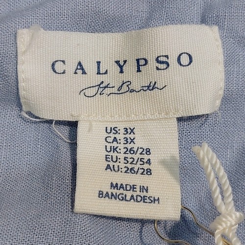 NEW! Calypso St Barth Linen Blend Top Women's 3X Blue Nautical Embrodiery Cruise - Picture 6 of 10