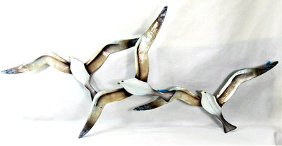 Seagulls in flight rustic metal wall art sea life shore birds decor