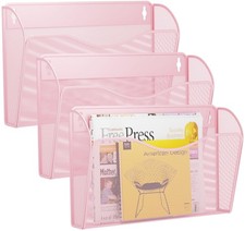 3 Single Pocket Wall File Holder Mesh Hanging Folder Paper Organizer Pink
