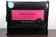 Juicy Couture Black Satin 4pc QUEEN Sheet Set Easy Care Soft Sleek Smooth