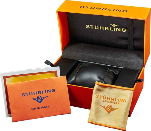 Stuhrling 4014 3 Cuvette II Quartz Date Bracelet Cuir Marron Montre Hommes - Photo 5 sur 5