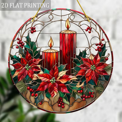 2D Flat Acrylic, 1pc, Christmas Poinsettia Decor, Poinsettia Sun Catcher, Staine