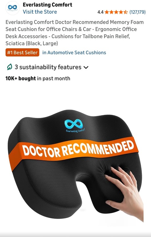 Everlasting Comfort Doctor Recommended Memory Foam Seat Cushion for Office...