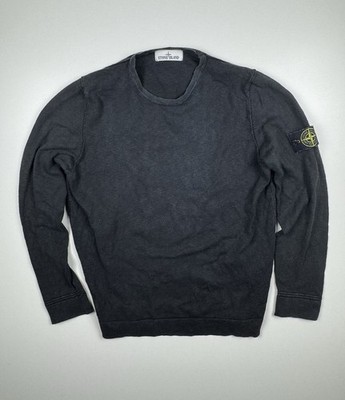 Stone Island Knit Jumper Mens L Black Crewneck Patch Logo Certilogo