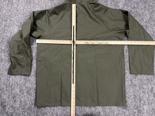 Helly Hansen Jacket Mens Medium Green Mandal PVC Rain Coat Waterproof Work Fish - Picture 10 of 13