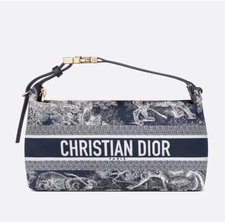 Auth Christian Dior Navy Blue White Gold Hardware Nomade Pouch W/Box
