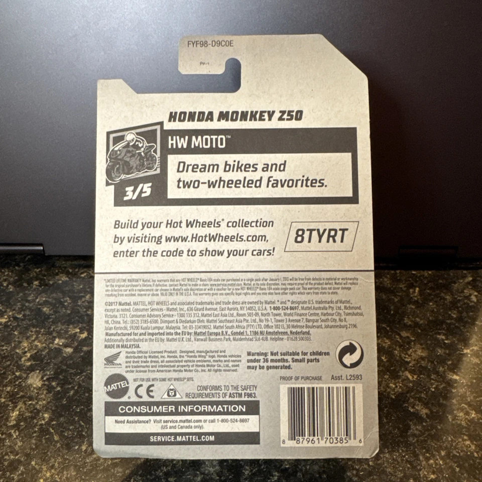 Scooter raro Hot Wheels TH Treasure Hunt negro HONDA MONKEY Z50 Foto 2 de 2