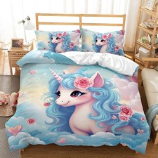 Girls Unicorn Duvet Cover Set Full Size, Cute Unicorn Kids Bedding Set,Beauti...