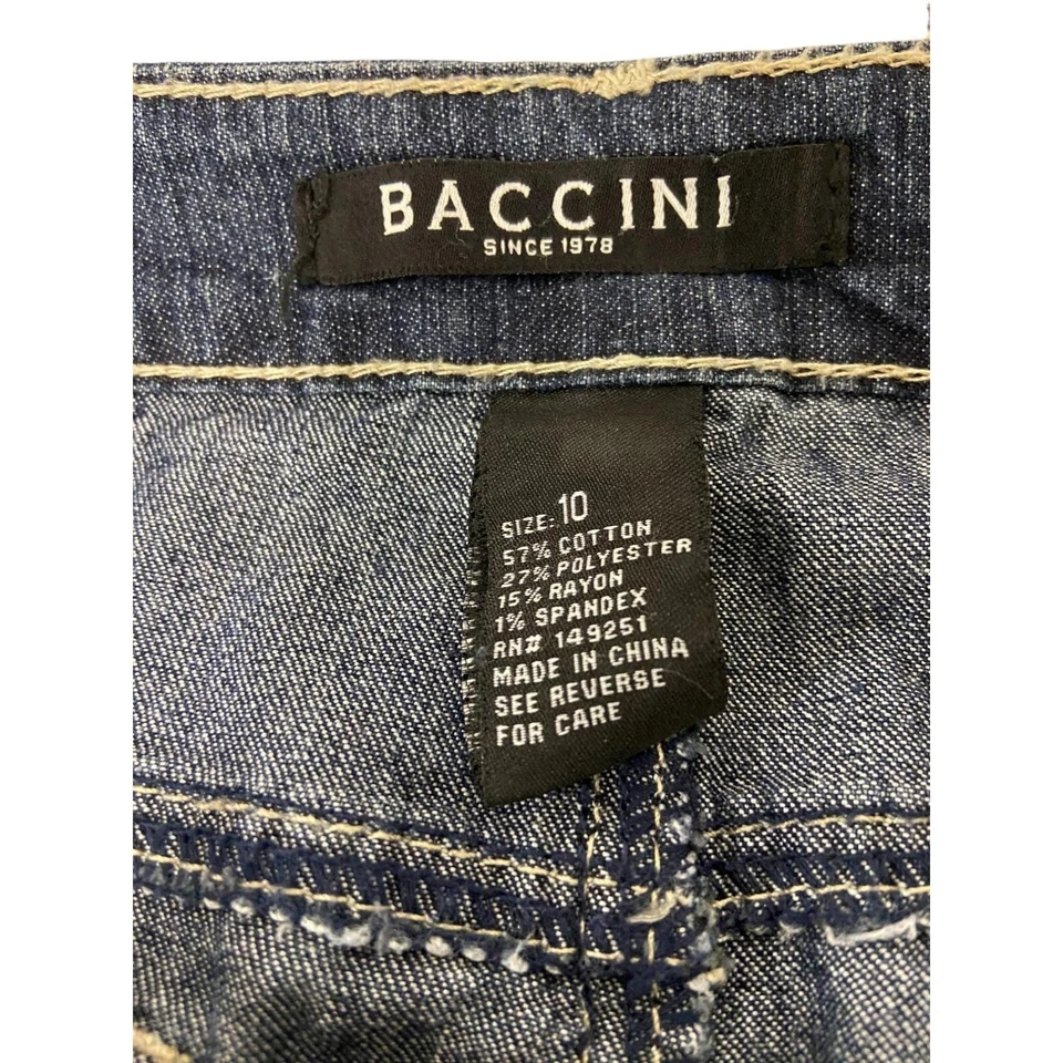 Maxi Falda Baccini Azul Denim Mujer Talla 10 Volantes Flecos Ribete 5 Bolsillos Foto 4 de 4