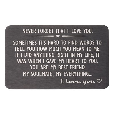 NEVER FORGET THAT I LOVE YOU Wallet Card Love Note, Metal Card for Him, Black