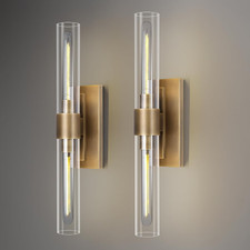 Antique Brass Wall Sconces Set of 2, Dimmable 2-Light Bathroom Lighting