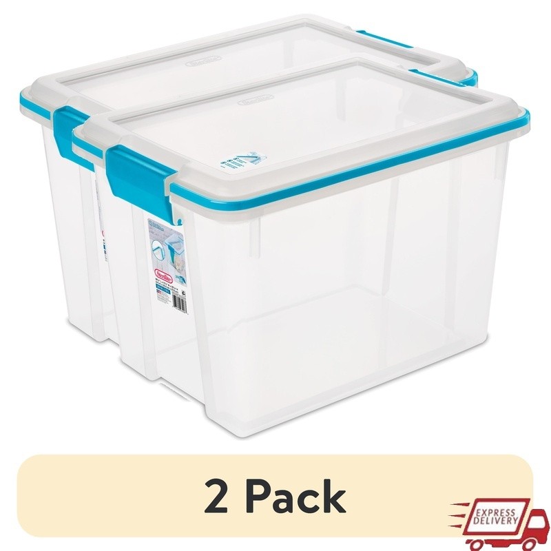 Clear Storage Bin 20Qt Gasket Box 2Pack Sealed Container Stackable Organizer New