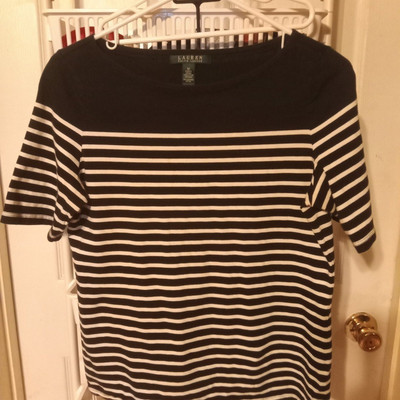 Lauren RL Green Label black white top medium