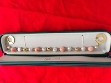 Bracciale Corallo rosa, perle d'acqua dolce, argento 925 placcato oro gr  22,1