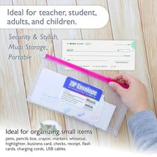 Bazic Coupon/Check Size Expanding Zip Envelope Assorted Colors School Office