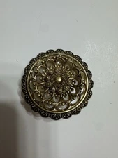 Vintage Western German Designer Scarf Ring Goldtone Filigree w/ Accents