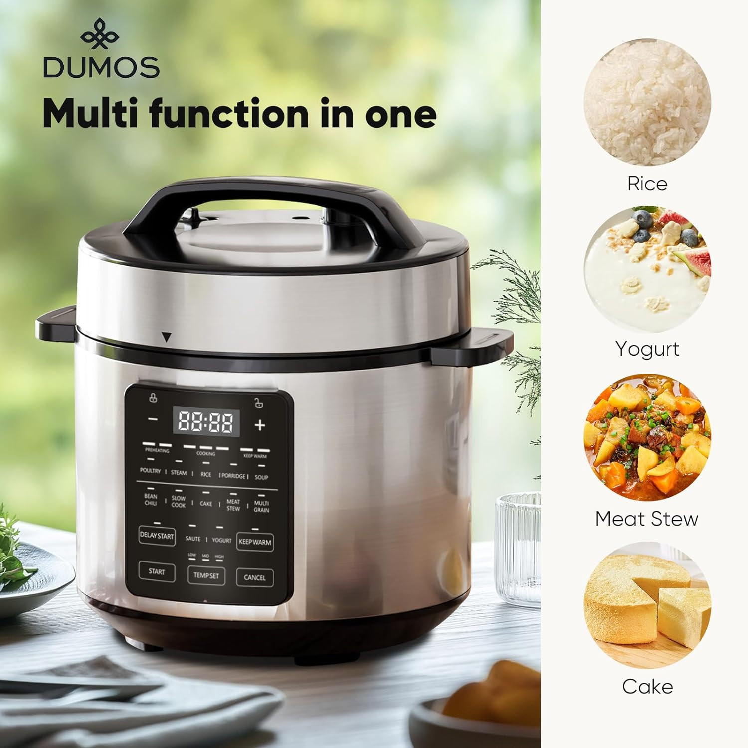 DUMOS 12-In-1 Electric Pressure Cooker 6 QT Stainless Steel Multi Cooker Electri