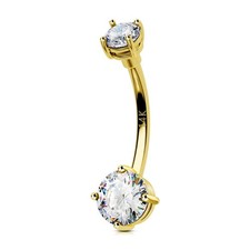 14K Gold Zircon 14G 10mm Belly Button Ring Curved Bar Navel Ring Body Piercing