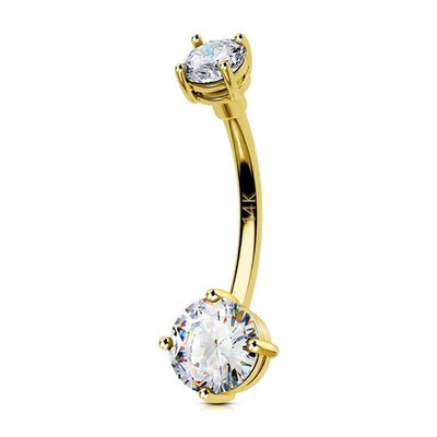 14K Gold Zircon 14G 10mm Belly Button Ring Curved Bar Navel Ring Body Piercing