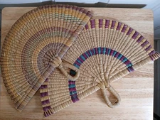 Bolga Handwoven Elephant Grass Fans 14" x 7½" African Woven Wall Decor Set Of 2 