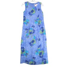 Vintage 90s R&K Original Blue Floral Chiffon Midi Dress Sz 10 Petite Resort Tea