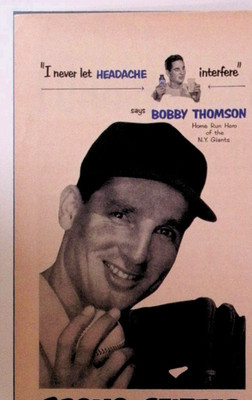 Bromo-Seltzer Vintage Print Ad, Bobby Thomson NY Giants Headache Relief 1952