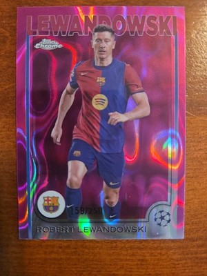 ROBERT LEWANDOWSKI /250 PINK LAVA REFRACTOR TOPPS CHROME UEFA 2024-25 BARCELONA
