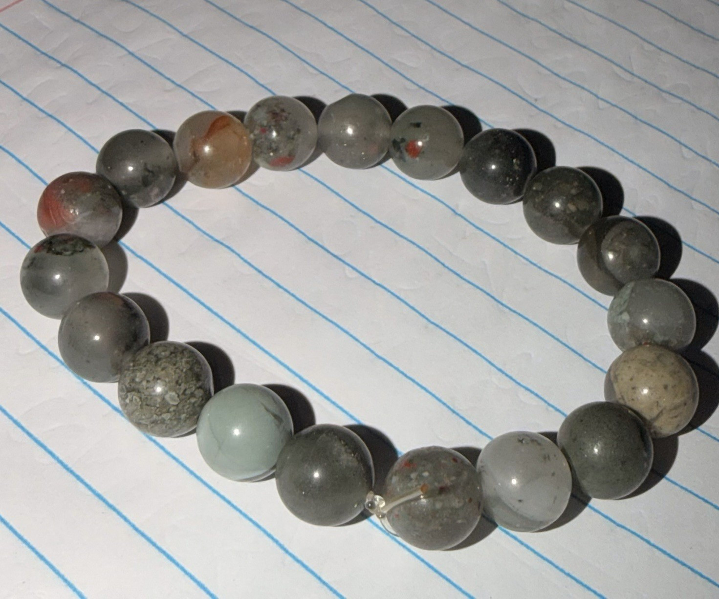 Gray Round Stone Bead Stretch Bracelet No Clasp Beaded Ball Chain