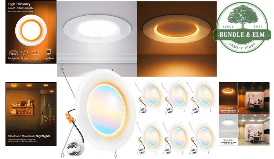 Paquete de 6 luces LED empotrables retrofit regulables 1000 lúmenes luz nocturna Foto 2 de 4