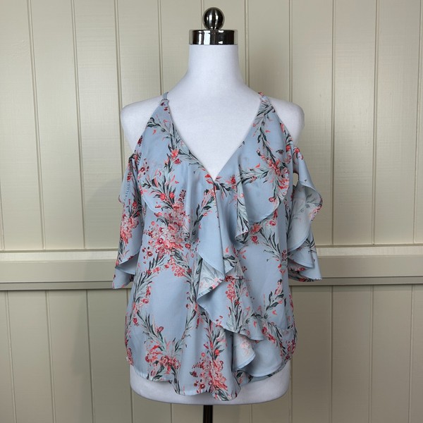 Sheike Top Women's Size 8 Blue Floral Off The Shoulder