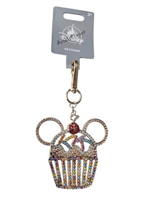 Disney Parks Mickey Mouse Ear Cupcake Rhinestone Keychain Bag Charm